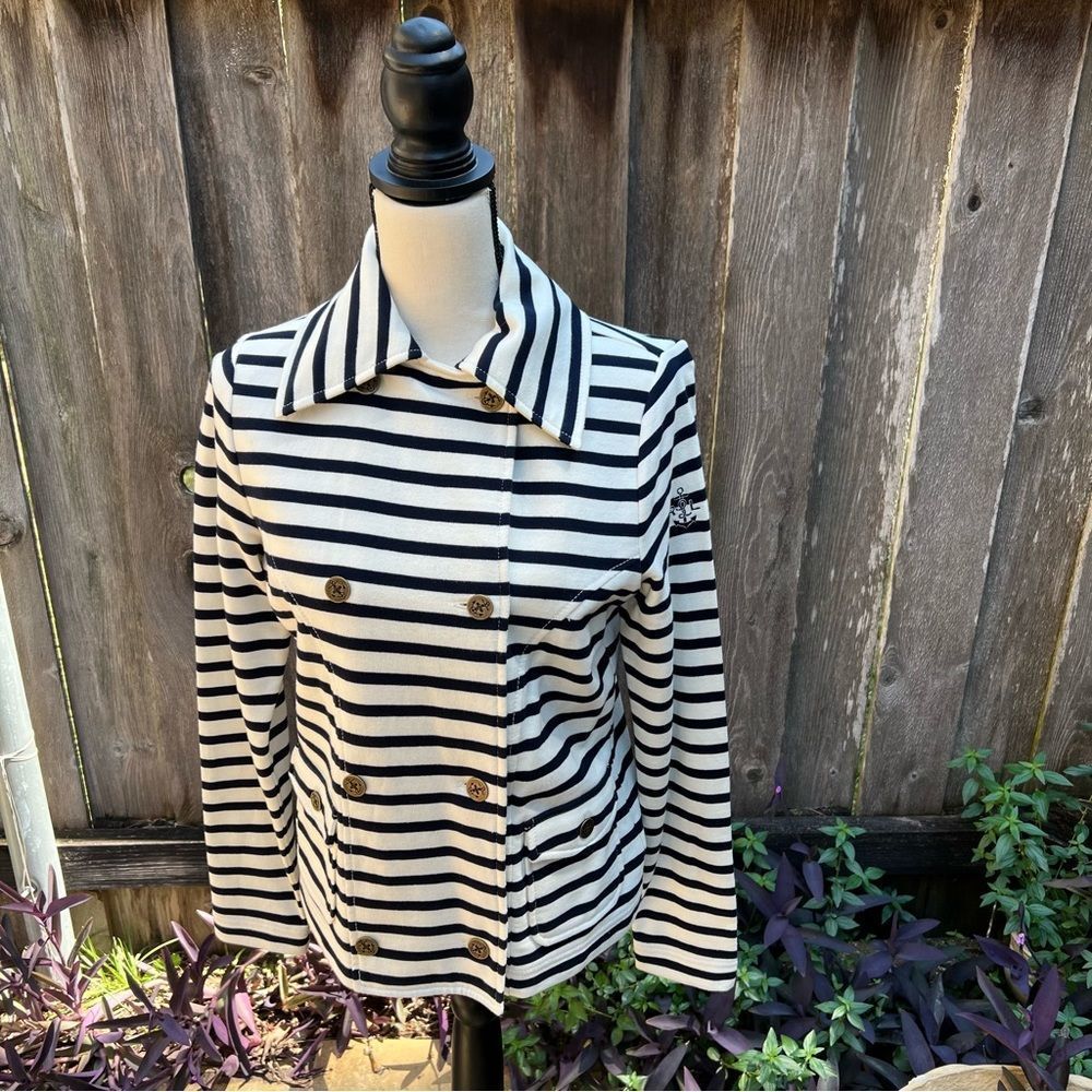 Ralph Lauren Nautical Double Breasted Jacket Size M Ivory w Navy Preowned